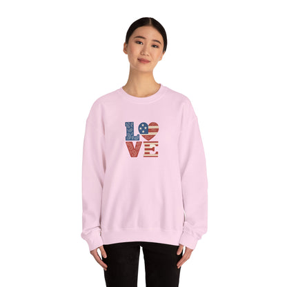 Patriotic Love Sweatshirt | Unisex Crewneck, Cozy Top for Celebrations, Gifts, Independence Day, Casual Style, Everyday Comfort