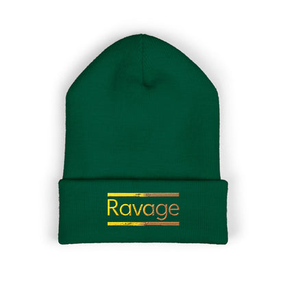 Ravage Embroidered Cuffed Beanie | Gold Logo Knit Hat