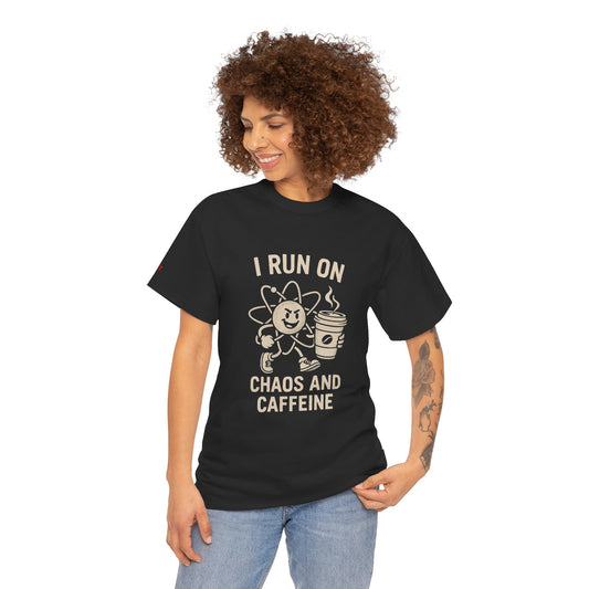 Coffee Lover's Unisex Tee - I Run on Chaos and Caffeine, Funny T-Shirt, Gift for Coffee Enthusiasts, Casual Wear, Relaxed Fit