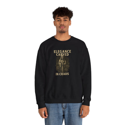 ELEGANCE CARVED IN CHAOS  Unisex Crewneck Sweatshirt – Heavy Blend Pullover for Casual Wear | Cozy Streetwear Gift for Her, Feminist Fashion Statement