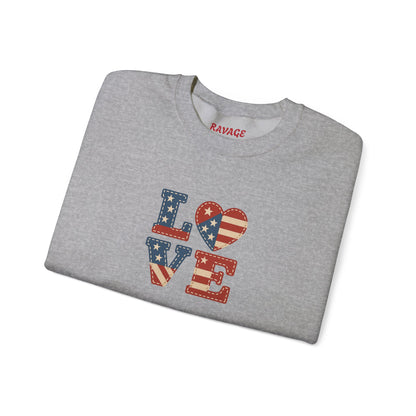 Patriotic Love Sweatshirt | Unisex Crewneck, Cozy Top for Celebrations, Gifts, Independence Day, Casual Style, Everyday Comfort