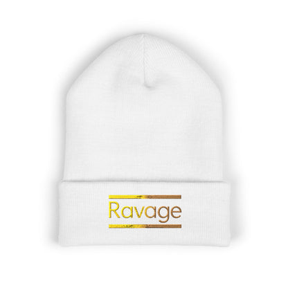 Ravage Embroidered Cuffed Beanie | Gold Logo Knit Hat