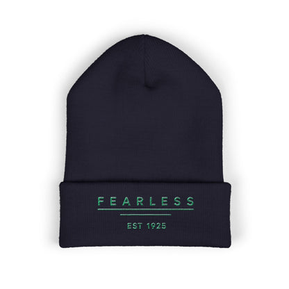 Fearless Embroidered Cuffed Beanie — Minimal Vintage 'EST 1925' Knit Hat