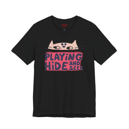 Playing Hide and Seek Cat T-Shirt — Cute Graphic Tee for Cat Lovers