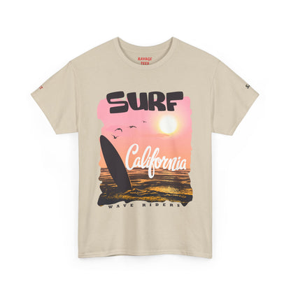 California Surf Unisex Heavy Cotton Tee, Summer Vibes T-Shirt, Beach Life Shirt, Surfing Gift, Vacation Wear, Casual Apparel
