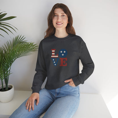 Patriotic Love Sweatshirt | Unisex Crewneck, Cozy Top for Celebrations, Gifts, Independence Day, Casual Style, Everyday Comfort