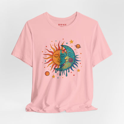 Sun & Moon Boho Graphic Tee — Celestial Retro Sunface T-Shirt