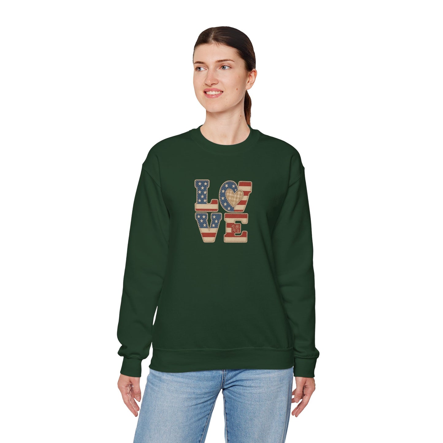 Patriotic Love Sweatshirt | Unisex Crewneck, Cozy Top for Celebrations, Gifts, Independence Day, Casual Style, Everyday Comfort