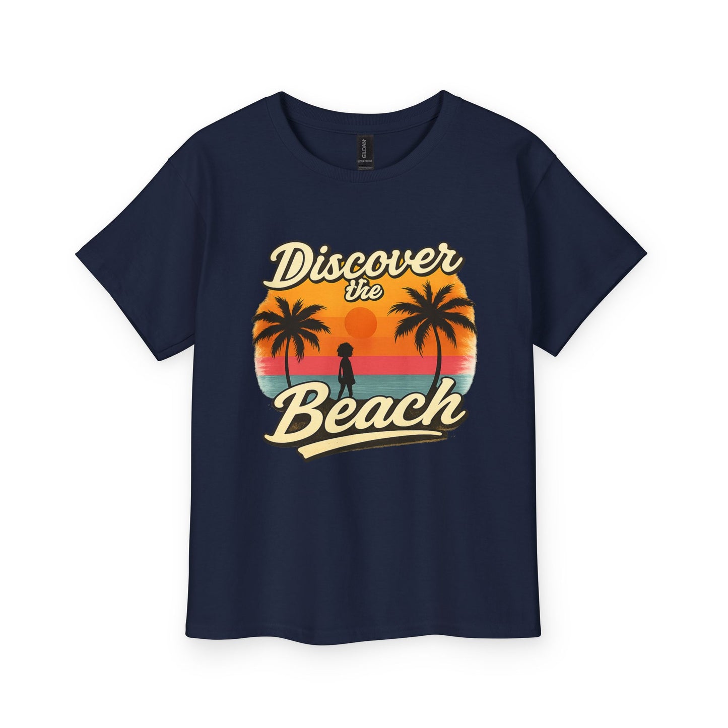 Discover the Beach Youth T-Shirt — Retro Sunset Palm Kids Tee