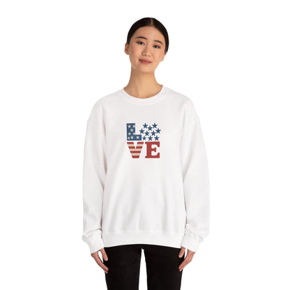 Patriotic Love Sweatshirt | Unisex Crewneck, Cozy Top for Celebrations, Gifts, Independence Day, Casual Style, Everyday Comfort