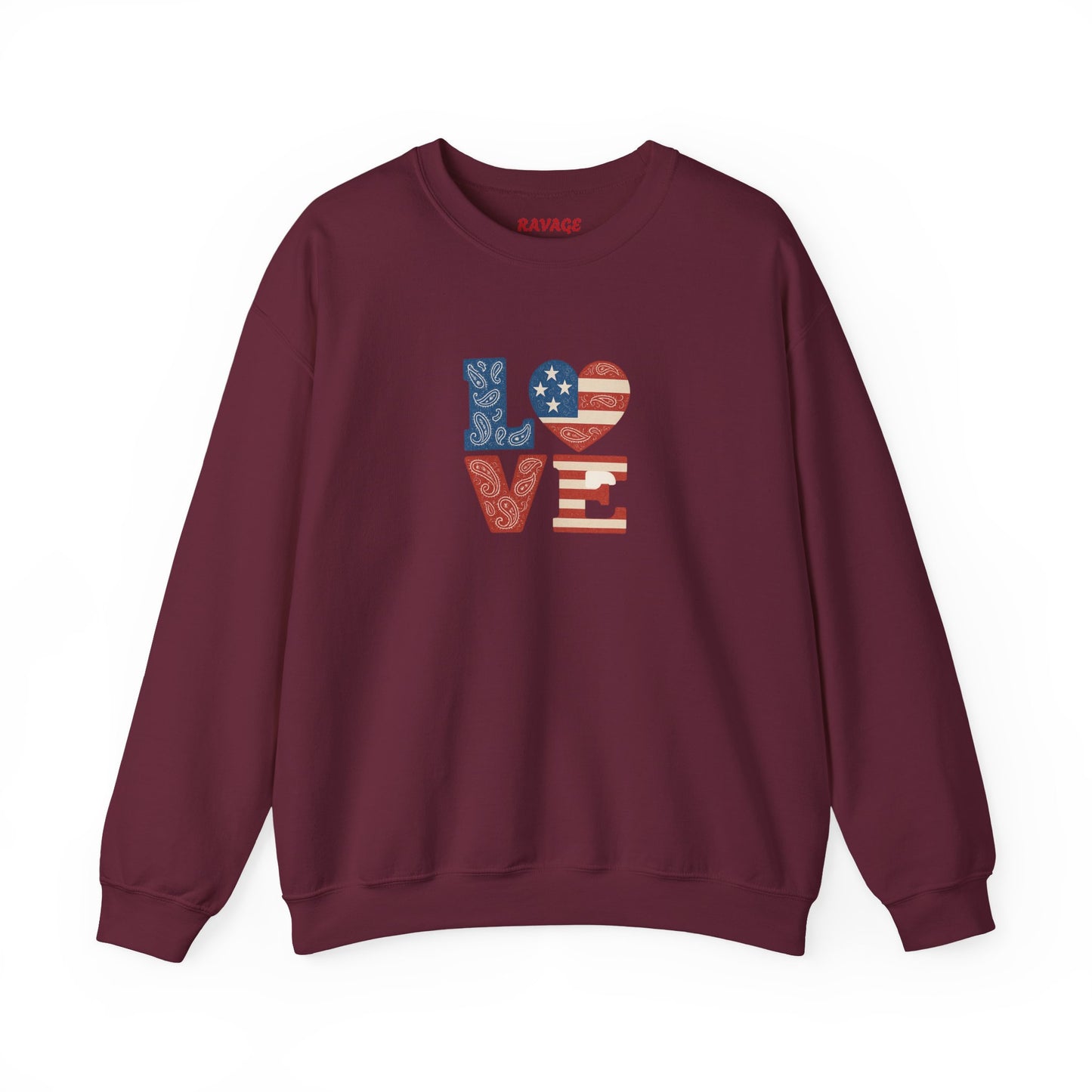 Patriotic Love Sweatshirt | Unisex Crewneck, Cozy Top for Celebrations, Gifts, Independence Day, Casual Style, Everyday Comfort