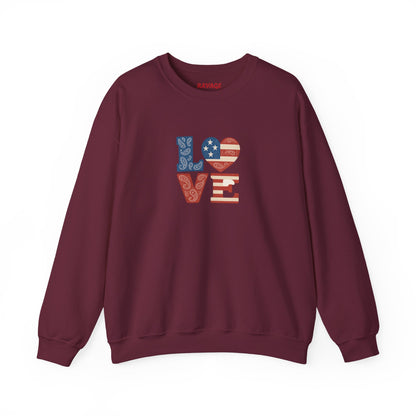 Patriotic Love Sweatshirt | Unisex Crewneck, Cozy Top for Celebrations, Gifts, Independence Day, Casual Style, Everyday Comfort