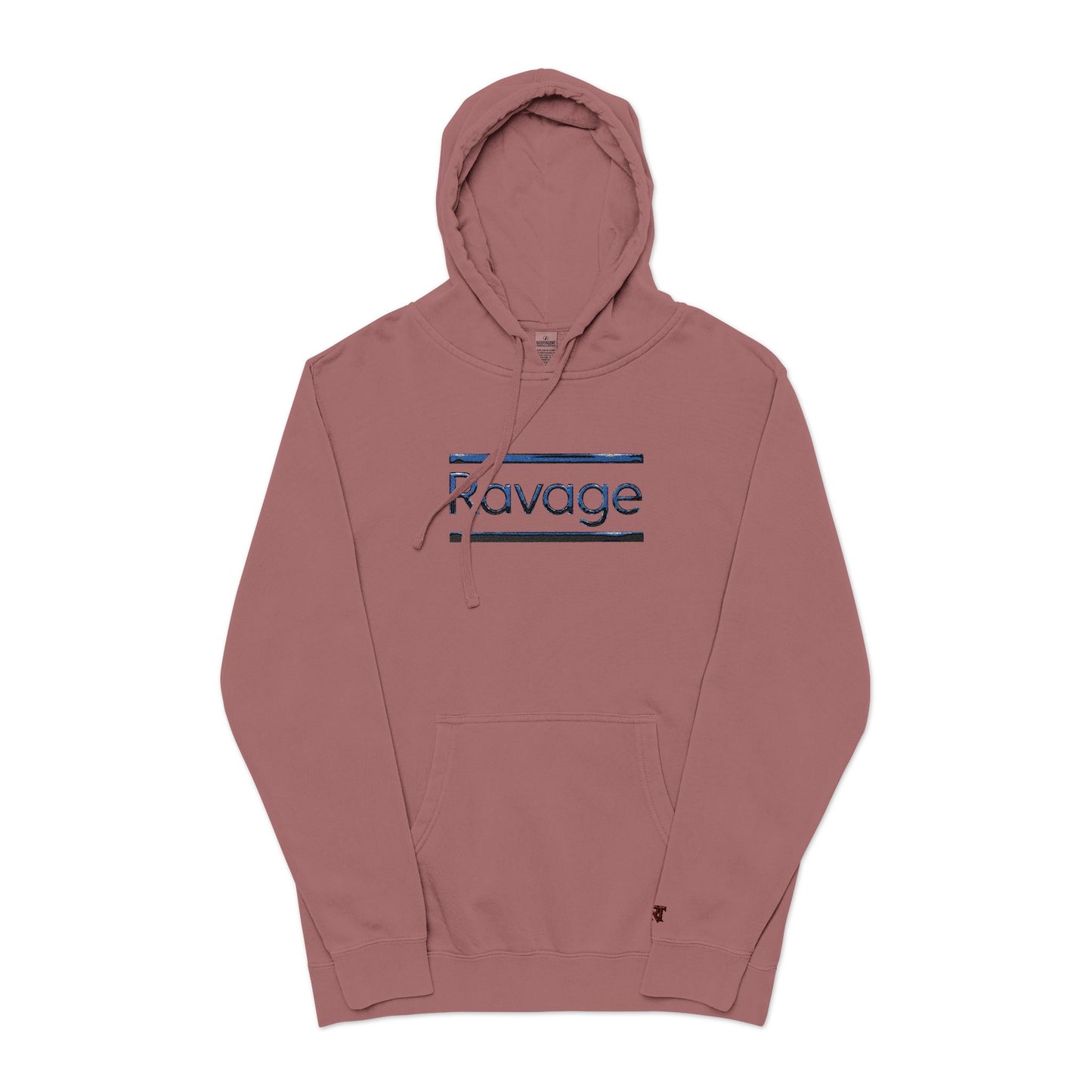 Embroided Ravage Distressed Logo Pigment-Dyed Hoodie — Black Vintage Wash