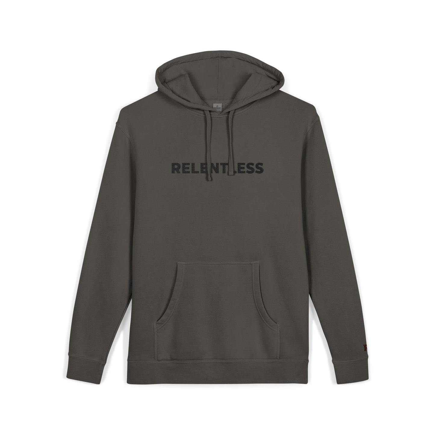 Relentless Hoodie — Embroidered Pigment-Dyed Olive Motivational Pullover