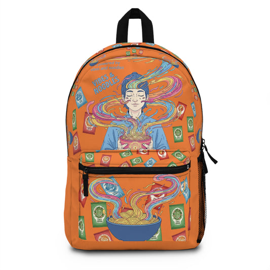 Vibes and Noodles Backpack – Vibrant Foodie Design, Unisex School Bag, Fun Gift for Students & Food Lovers, Everyday Casual Use
