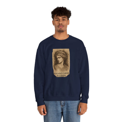 ELEGANCE CARVED IN CHAOS  Unisex Crewneck Sweatshirt – Heavy Blend Pullover for Casual Wear | Cozy Streetwear Gift for Her, Feminist Fashion Statement