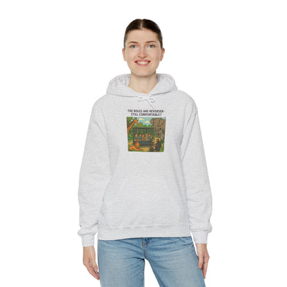 The Roles are Reversed- Are You Comfortable-Comfy Graphic Hoodie for Cozy Days, Unisex Heavy Blend Sweatshirt with Quirky Art, Perfect for Fall, Winter, Gifting, Casual Wear
