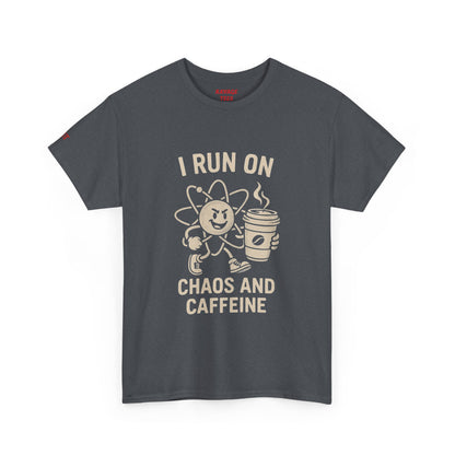 Coffee Lover's Unisex Tee - I Run on Chaos and Caffeine, Funny T-Shirt, Gift for Coffee Enthusiasts, Casual Wear, Relaxed Fit