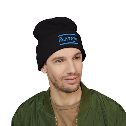 Ravage Embroidered Cuffed Beanie | Light Blue Logo Knit Hat