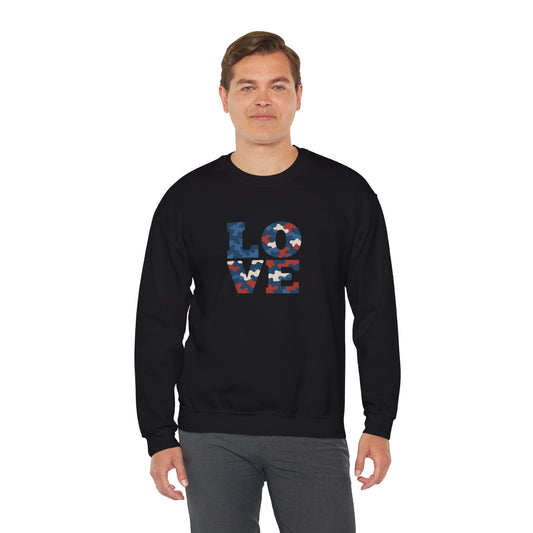 Patriotic Love Sweatshirt | Unisex Crewneck, Cozy Top for Celebrations, Gifts, Independence Day, Casual Style, Everyday Comfort