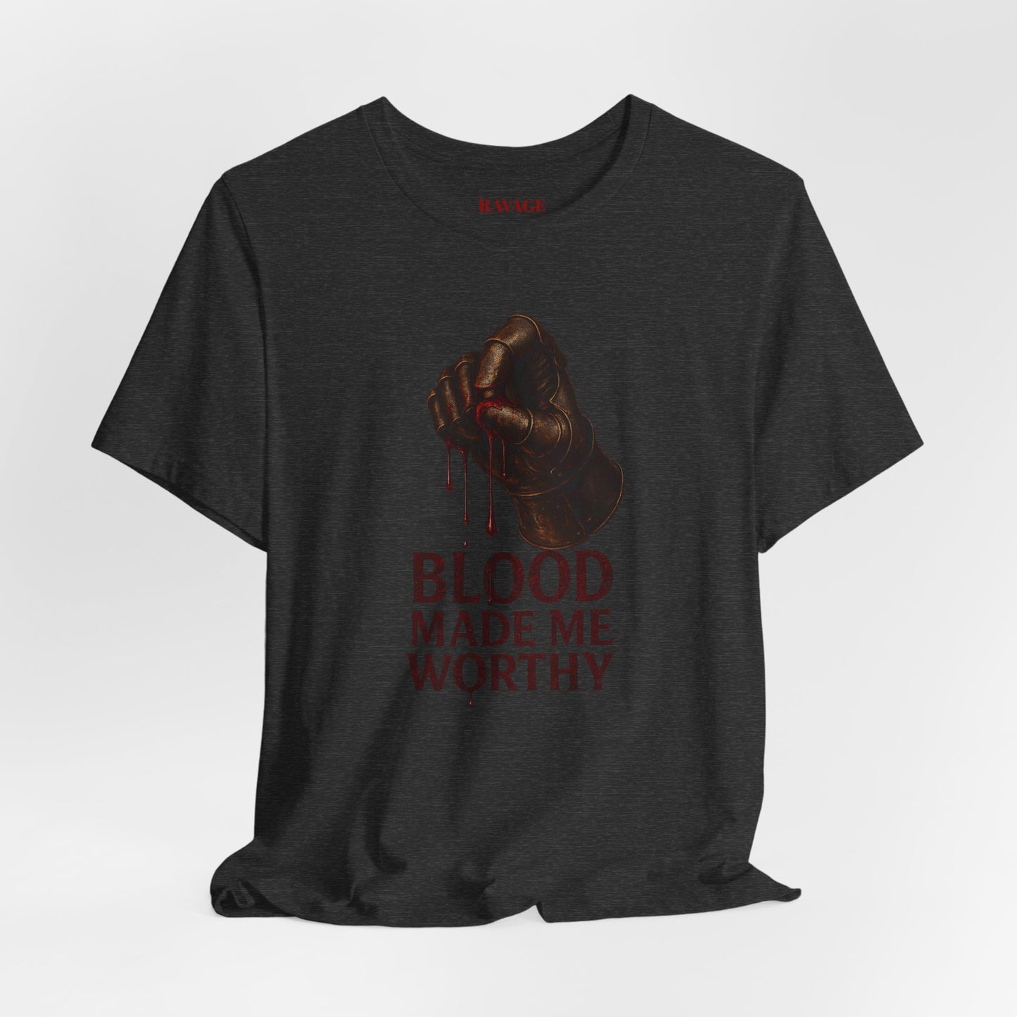 Blood Made Me Worthy T‑Shirt — Graphic Fist Design, Bold Faith & Empowerment Tee