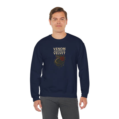 VENOM WRAPPED IN VELVET Unisex Crewneck Sweatshirt – Heavy Blend Pullover for Casual Wear | Cozy Streetwear Gift for Her, Feminist Fashion Statement