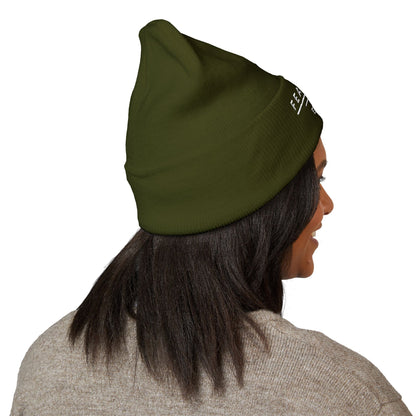 Fearless Embroidered Cuffed Beanie — Bold Black Knit Hat