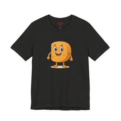Happy Cheesy Square Character T-Shirt | Cute Cartoon Cheese Tee