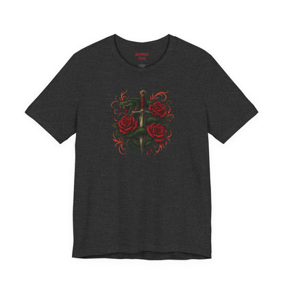 Edgy Rose Design Tee, Casual Wear, Gift for Music Lovers, Streetwear, Graphic Shirt, Vintage Style