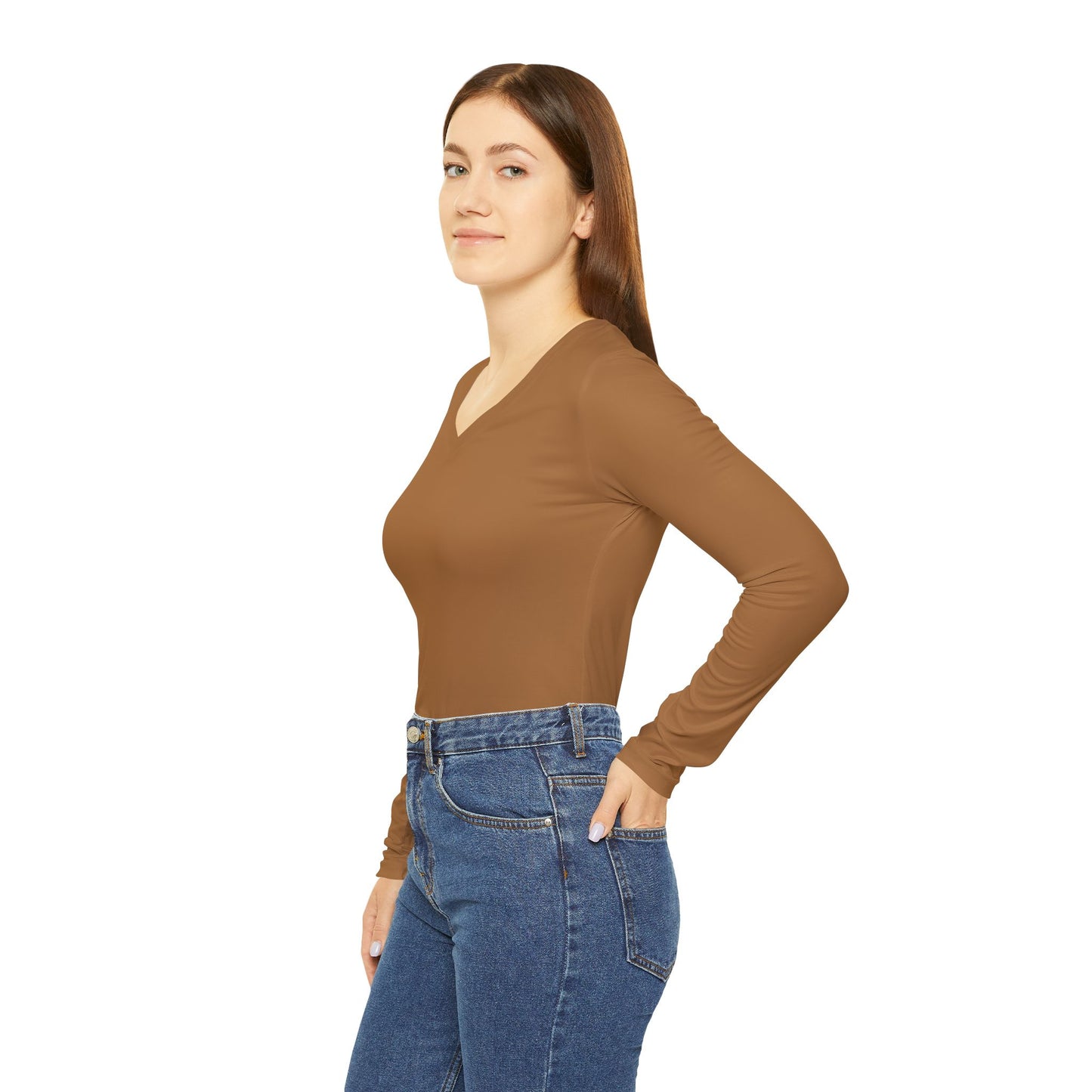 Caramel V-Neck Shirt | Women’s Long Sleeve Casual Top