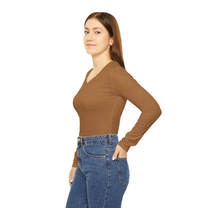 Caramel V-Neck Shirt | Women’s Long Sleeve Casual Top