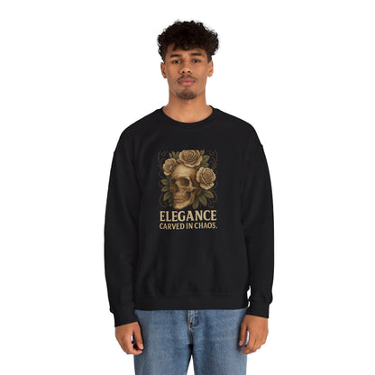 ELEGANCE CARVED IN CHAOS  Unisex Crewneck Sweatshirt – Heavy Blend Pullover for Casual Wear | Cozy Streetwear Gift for Her, Feminist Fashion Statement