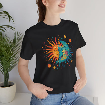 Sun & Moon Boho Graphic Tee — Celestial Retro Sunface T-Shirt