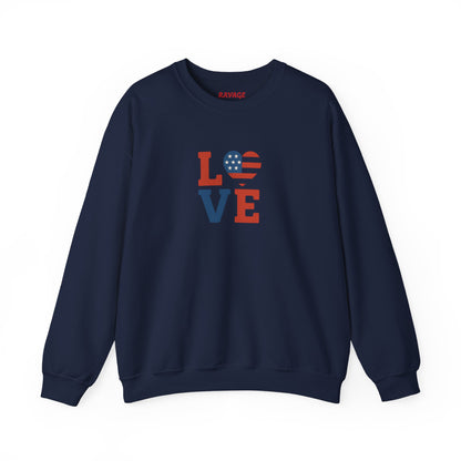Patriotic Love Sweatshirt | Unisex Crewneck, Cozy Top for Celebrations, Gifts, Independence Day, Casual Style, Everyday Comfort
