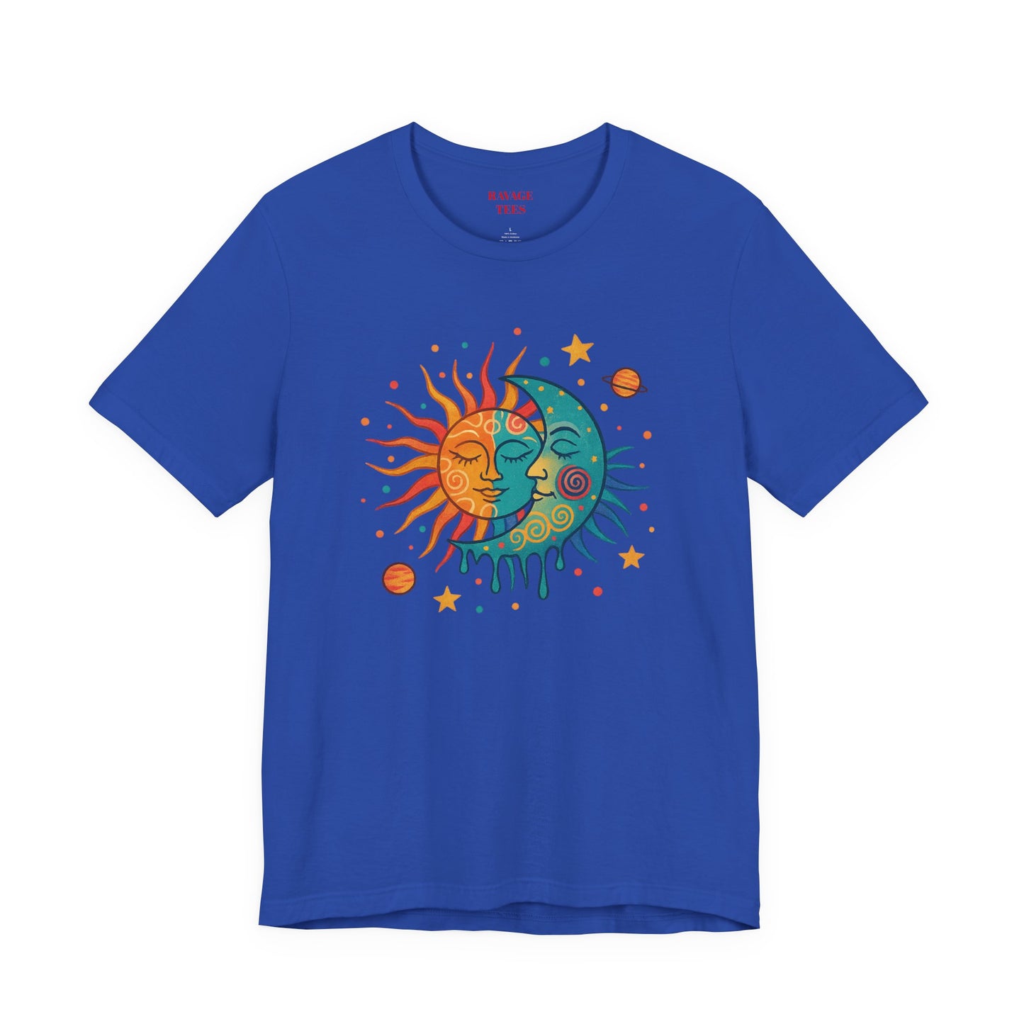 Sun & Moon Boho Graphic Tee — Celestial Retro Sunface T-Shirt