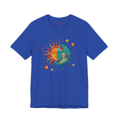 Sun & Moon Boho Graphic Tee — Celestial Retro Sunface T-Shirt