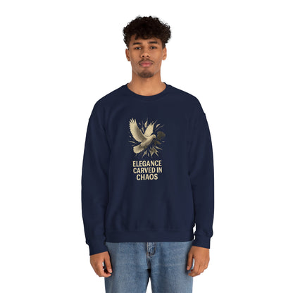 ELEGANCE CARVED IN CHAOS  Unisex Crewneck Sweatshirt – Heavy Blend Pullover for Casual Wear | Cozy Streetwear Gift for Her, Feminist Fashion Statement
