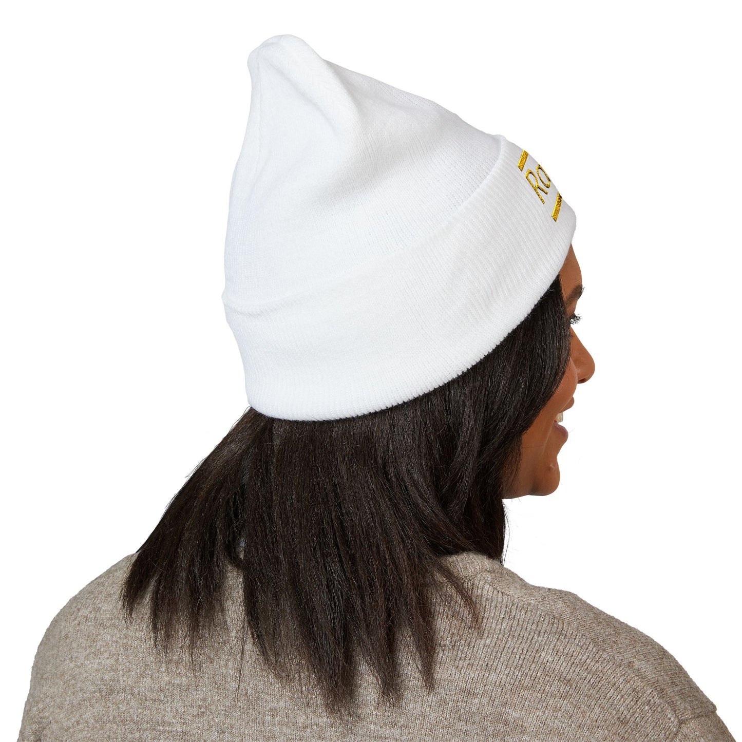 Ravage Embroidered Cuffed Beanie | Gold Logo Knit Hat