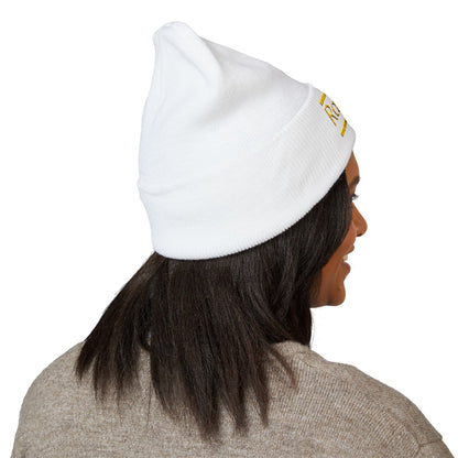 Ravage Embroidered Cuffed Beanie | Gold Logo Knit Hat