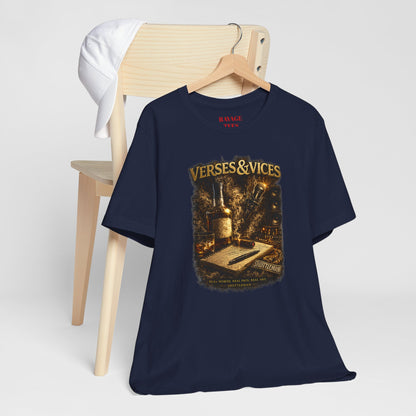 Verses & Vices Tee — Vintage Whiskey & Notebook Graphic T-Shirt