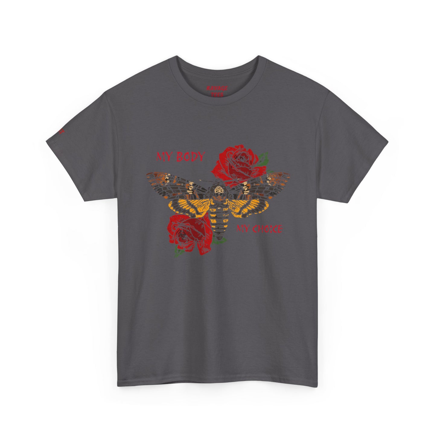 Your Body Your Choice Tee with Butterfly & Rose Design