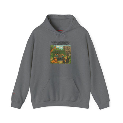 The Roles are Reversed- Are You Comfortable-Comfy Graphic Hoodie for Cozy Days, Unisex Heavy Blend Sweatshirt with Quirky Art, Perfect for Fall, Winter, Gifting, Casual Wear