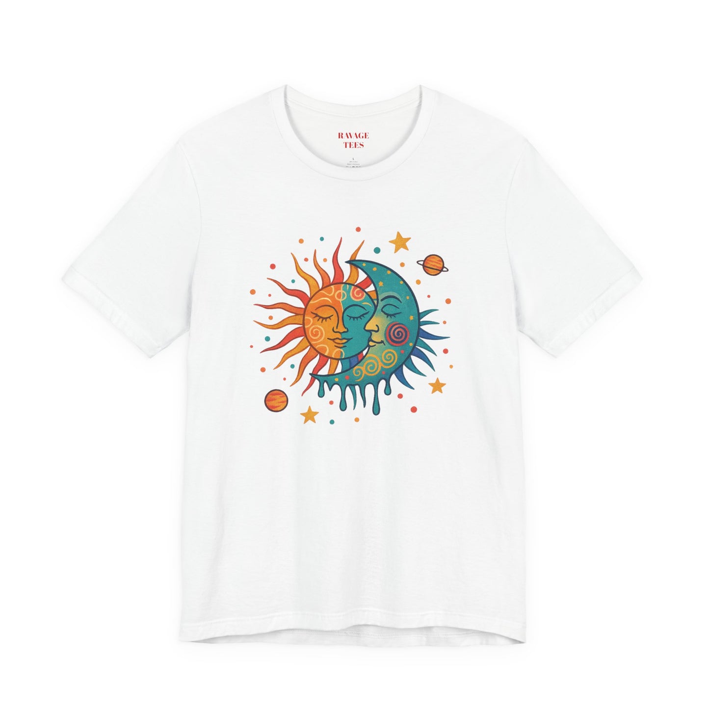 Sun & Moon Boho Graphic Tee — Celestial Retro Sunface T-Shirt