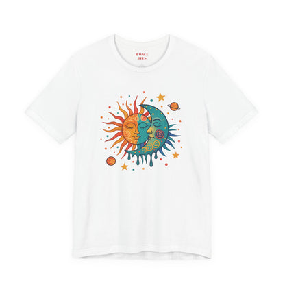 Sun & Moon Boho Graphic Tee — Celestial Retro Sunface T-Shirt