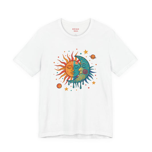 Sun & Moon Boho Graphic Tee — Celestial Retro Sunface T-Shirt
