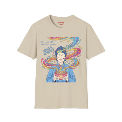 Vibes and Noodles Graphic Tee – Unisex Softstyle T-Shirt, Fun Quirky Apparel, Gift for Food Lovers, Casual Everyday Wear