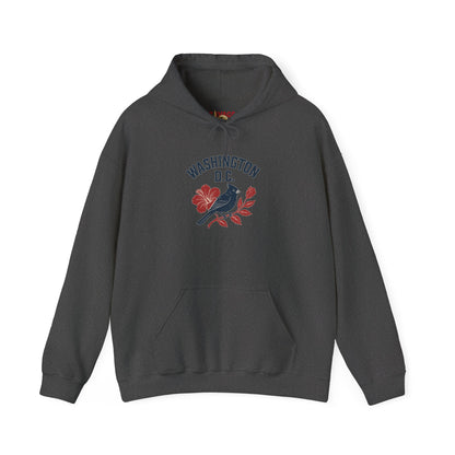 Washington D.C. Floral Hoodie – Unisex Heavy Blend Sweatshirt, Cozy Spring Streetwear, Travel Gift, DC Souvenir, Botanical Graphic Pullover