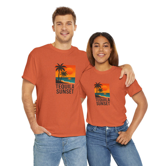 Tequila Sunset Unisex Heavy Cotton Tee | Beachwear, Vacation Shirt, Tropical Vibes