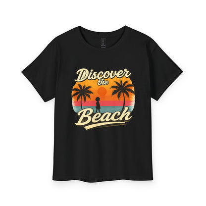 Discover the Beach Youth T-Shirt — Retro Sunset Palm Kids Tee