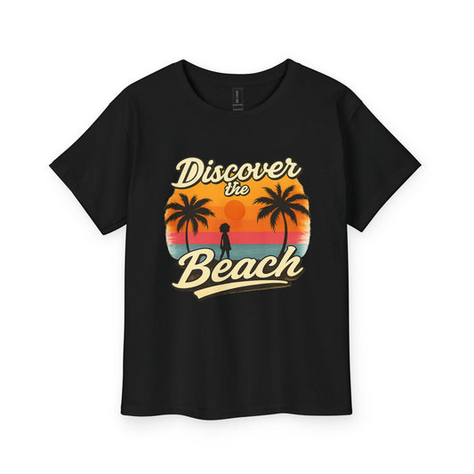 Discover the Beach Youth T-Shirt — Retro Sunset Palm Kids Tee